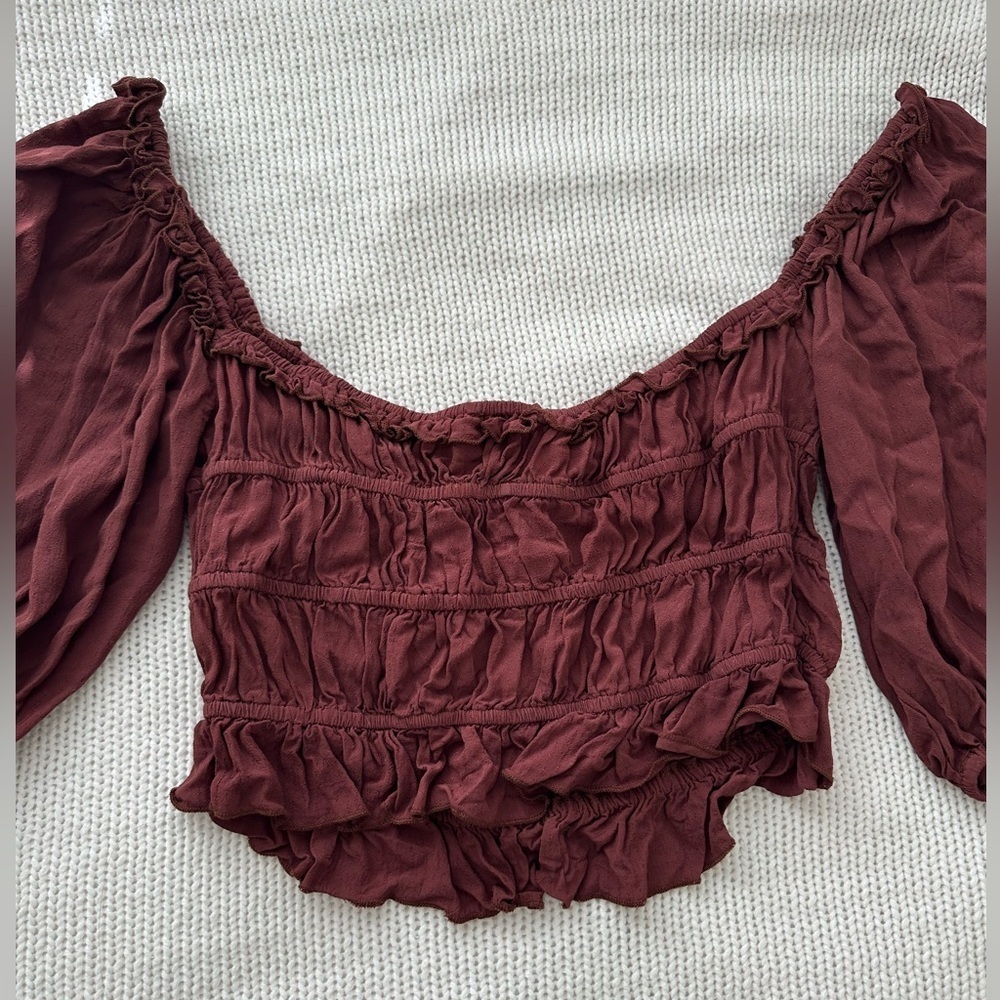 Princess Polly Burgundy Puff Sleeve Top Size 12 - Picture 7 of 7